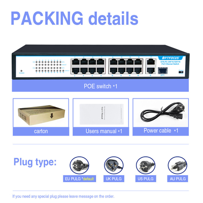 NVR IP Camera 16 Port Poe Switch 2*10/100/1000mbps UP-Link Port + 1*SFP