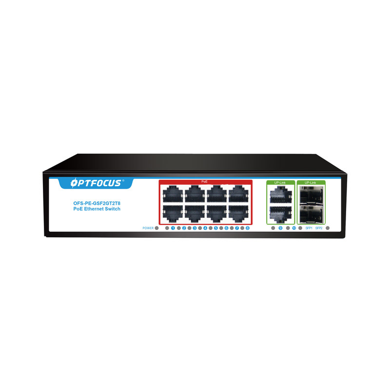OEM ODM poe switch gigabit 8-poe port 1000M,2 port 1000M RJ45 ,2-port 1000M SFP for NVR ISP FTTH CCTV IP camera